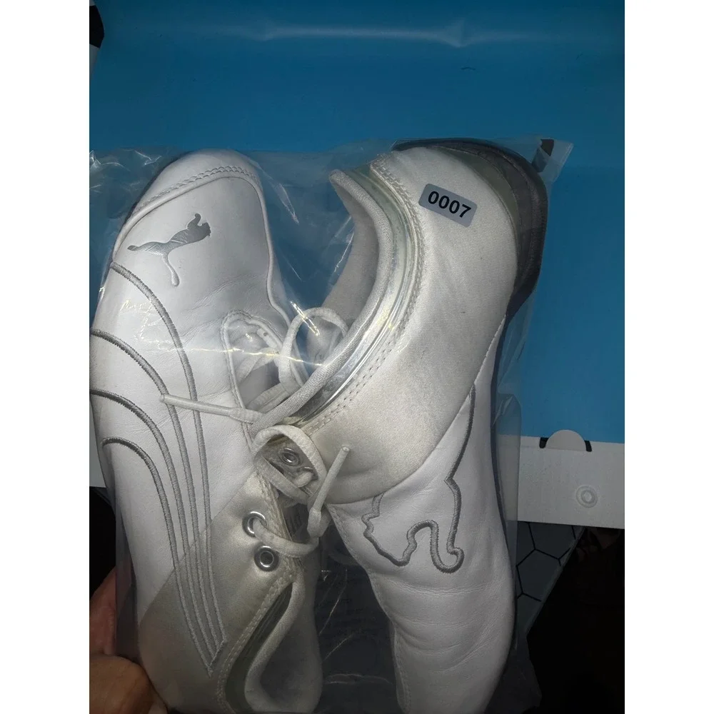 Puma Future Cat White Silver Leather Driving Shoes Sneakers Womens 7 302223-11